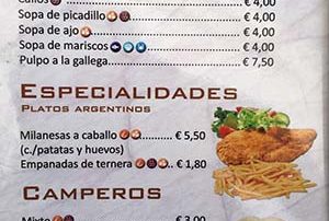 Carta o Menú con Alérgenos