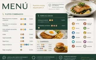 Carta de menú con iconos de alérgenos por plato según Reglamento 1169/2011